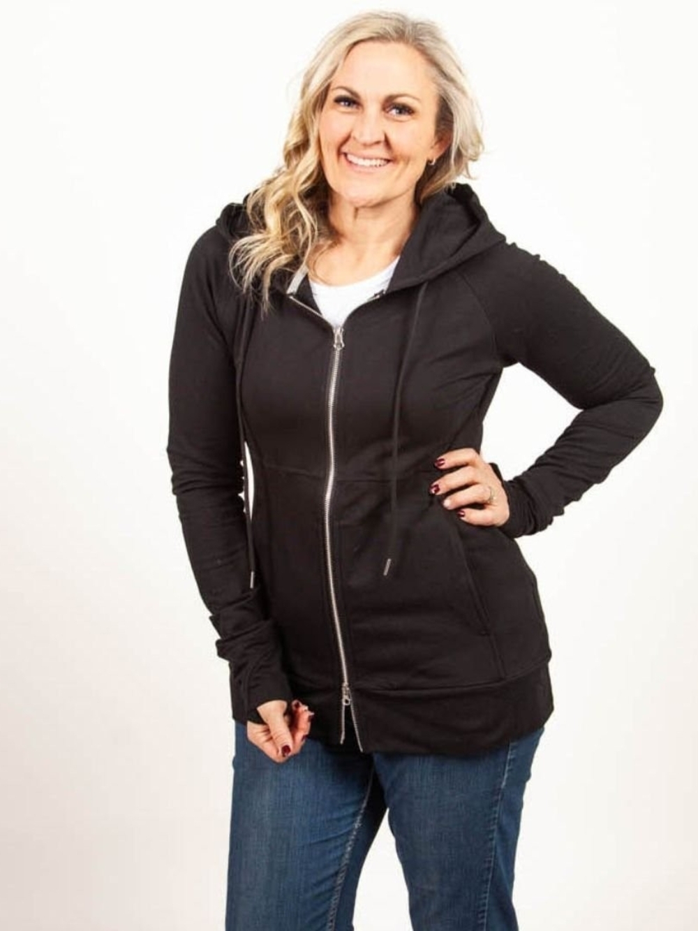 7 Degrees Black Zip-Up Hooded Sweatshirt